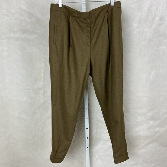 Cos Olive Green Wool Blend Cuffed Pleated Front Trousers 12 - Picture 1 of 5